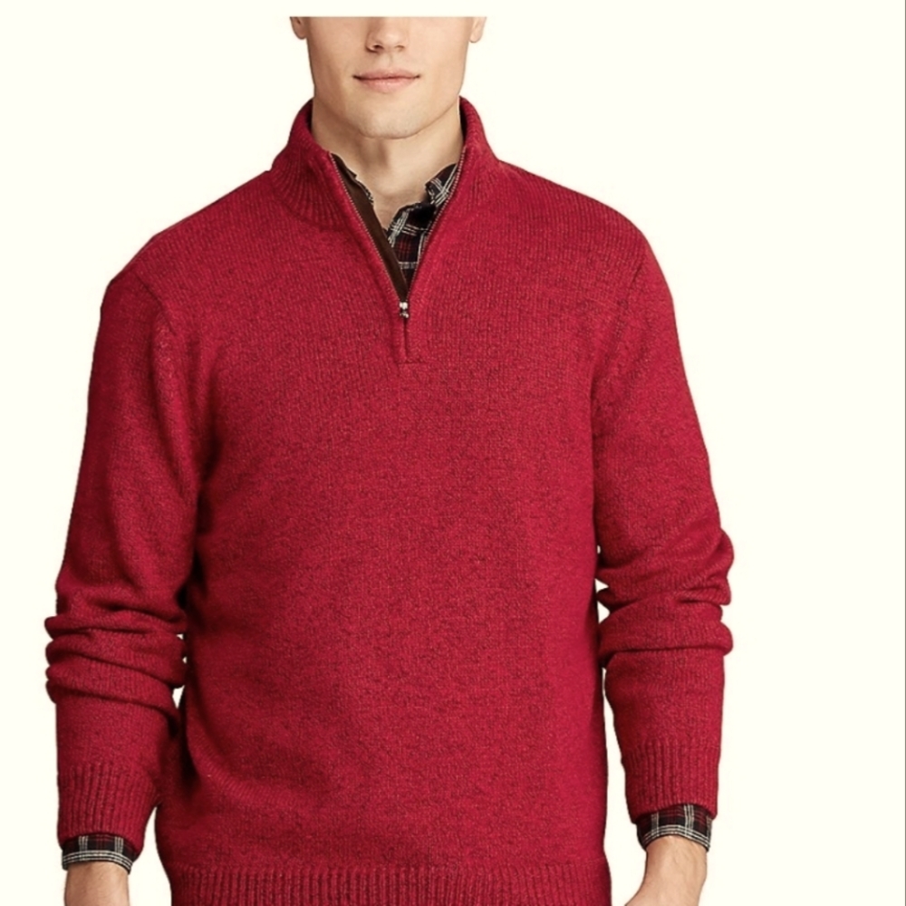 Chaps Red Twist Pullover Zip Up Sweater